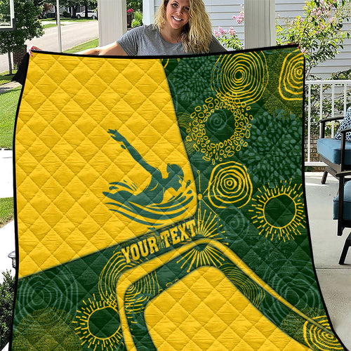 Personalized Australia Swimming Athlete Quilt Bold Swimmer Silhouette With Indigenous Pattern Accents