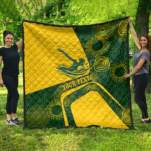 Personalized Australia Swimming Athlete Quilt Bold Swimmer Silhouette With Indigenous Pattern Accents