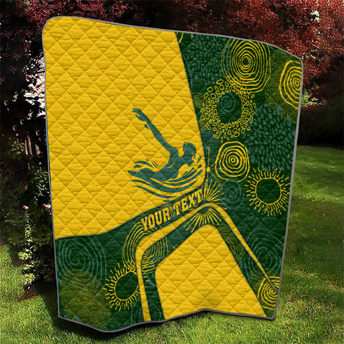 Personalized Australia Swimming Athlete Quilt Bold Swimmer Silhouette With Indigenous Pattern Accents