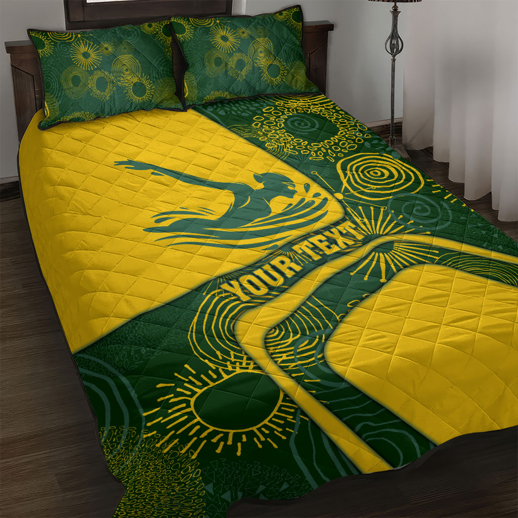 Personalized Australia Swimming Athlete Quilt Bed Set Bold Swimmer Silhouette With Indigenous Pattern Accents