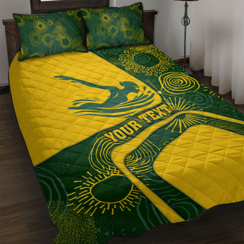 Personalized Australia Swimming Athlete Quilt Bed Set Bold Swimmer Silhouette With Indigenous Pattern Accents