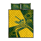 Personalized Australia Swimming Athlete Quilt Bed Set Bold Swimmer Silhouette With Indigenous Pattern Accents