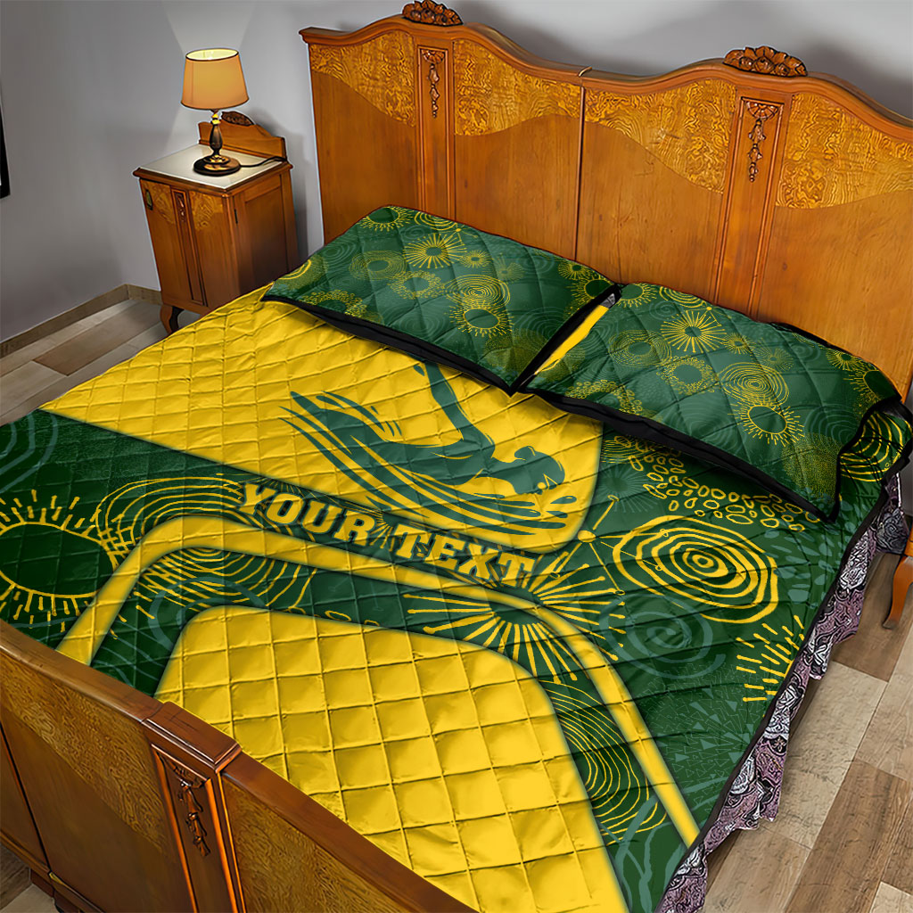 Personalized Australia Swimming Athlete Quilt Bed Set Bold Swimmer Silhouette With Indigenous Pattern Accents
