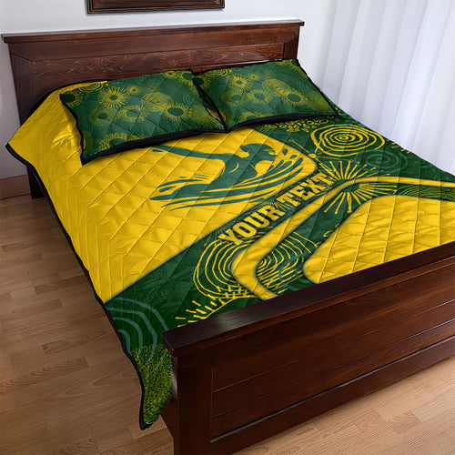 Personalized Australia Swimming Athlete Quilt Bed Set Bold Swimmer Silhouette With Indigenous Pattern Accents
