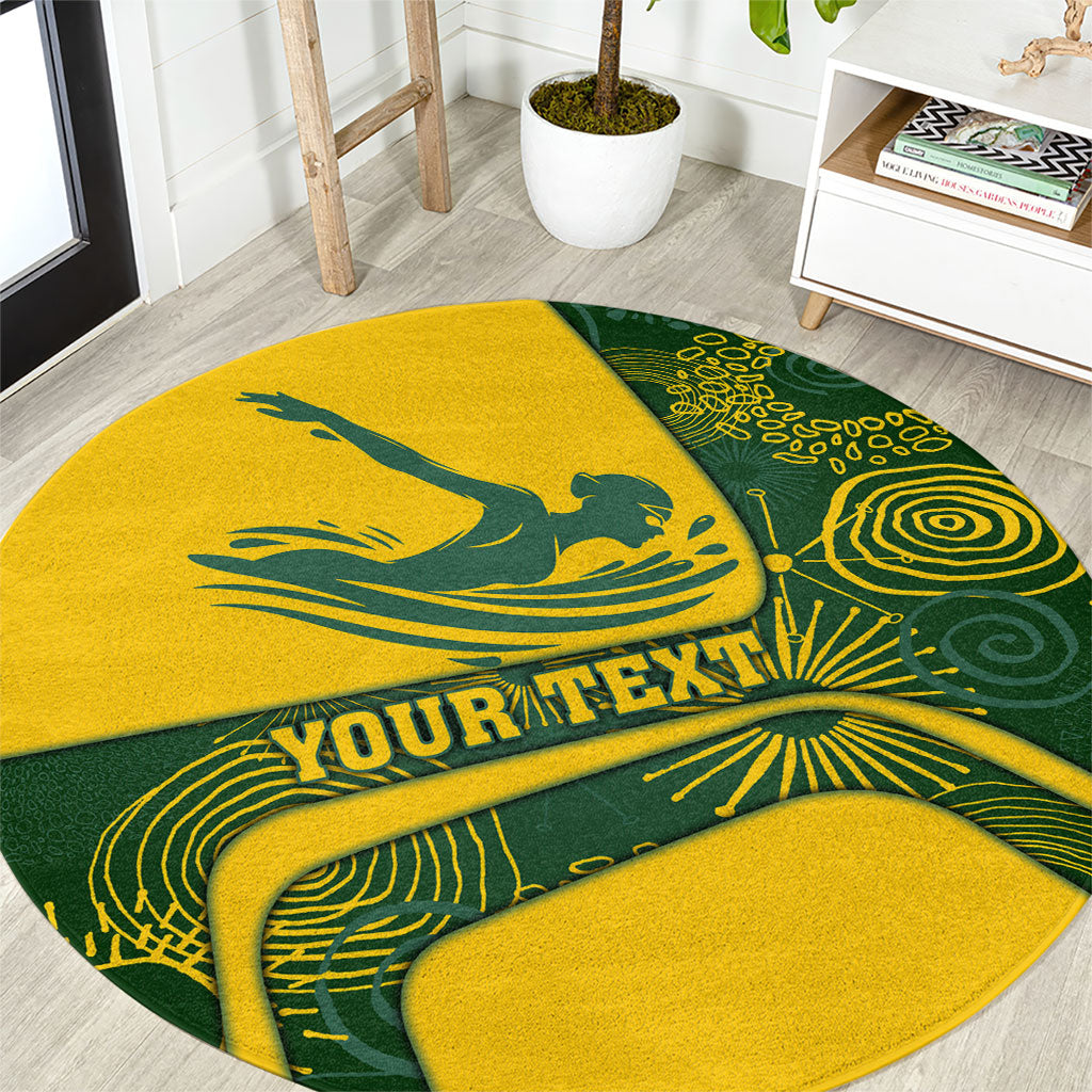 Personalized Australia Swimming Athlete Round Carpet Bold Swimmer Silhouette With Indigenous Pattern Accents