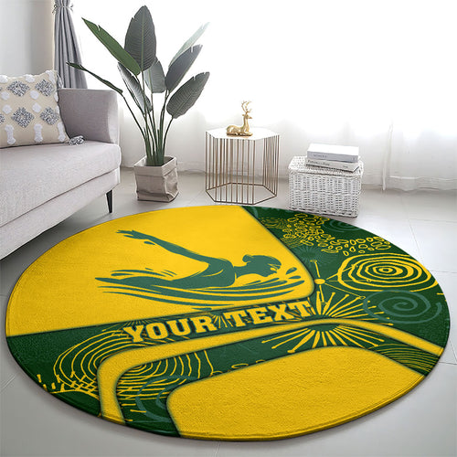 Personalized Australia Swimming Athlete Round Carpet Bold Swimmer Silhouette With Indigenous Pattern Accents