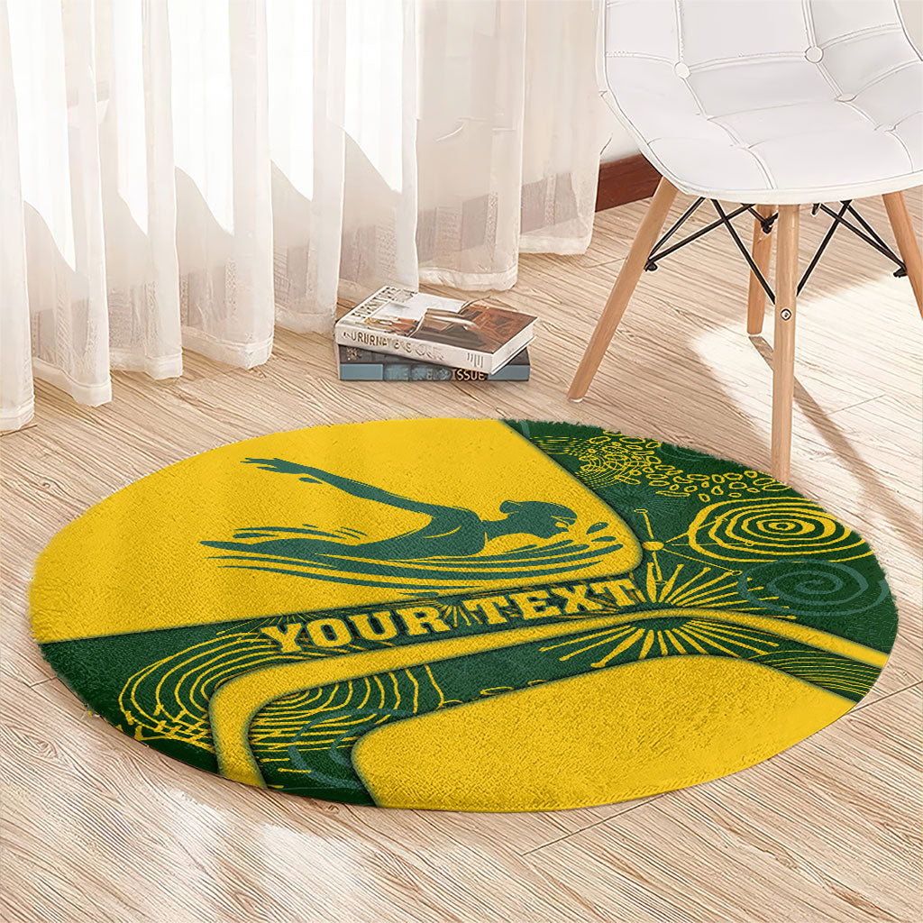Personalized Australia Swimming Athlete Round Carpet Bold Swimmer Silhouette With Indigenous Pattern Accents