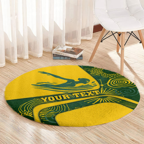 Personalized Australia Swimming Athlete Round Carpet Bold Swimmer Silhouette With Indigenous Pattern Accents