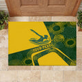 Personalized Australia Swimming Athlete Rubber Doormat Bold Swimmer Silhouette With Indigenous Pattern Accents
