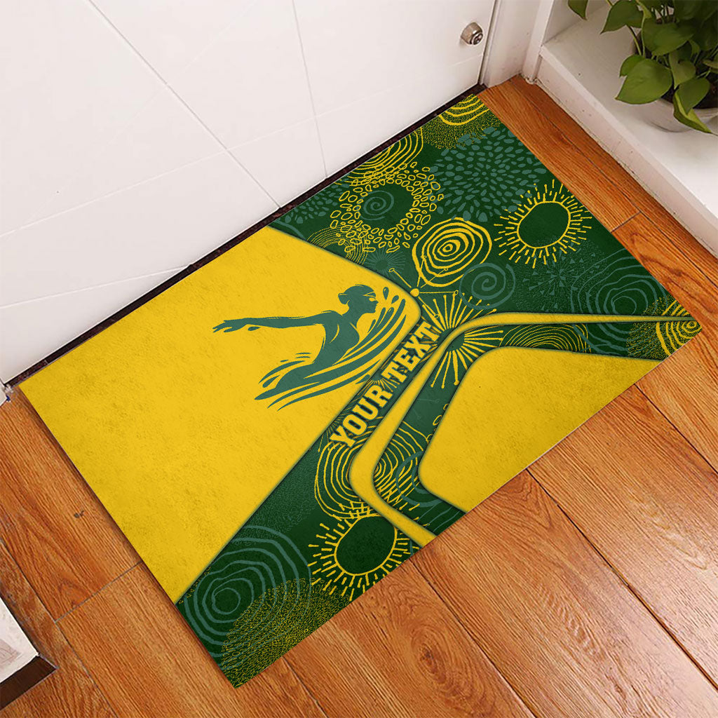 Personalized Australia Swimming Athlete Rubber Doormat Bold Swimmer Silhouette With Indigenous Pattern Accents