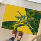 Personalized Australia Swimming Athlete Rubber Doormat Bold Swimmer Silhouette With Indigenous Pattern Accents