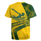Personalized Australia Swimming Athlete Rugby Jersey Bold Swimmer Silhouette With Indigenous Pattern Accents
