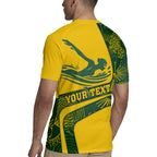 Personalized Australia Swimming Athlete Rugby Jersey Bold Swimmer Silhouette With Indigenous Pattern Accents