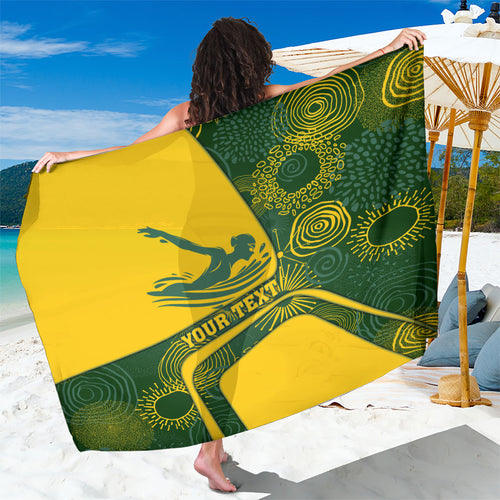 Personalized Australia Swimming Athlete Sarong Bold Swimmer Silhouette With Indigenous Pattern Accents