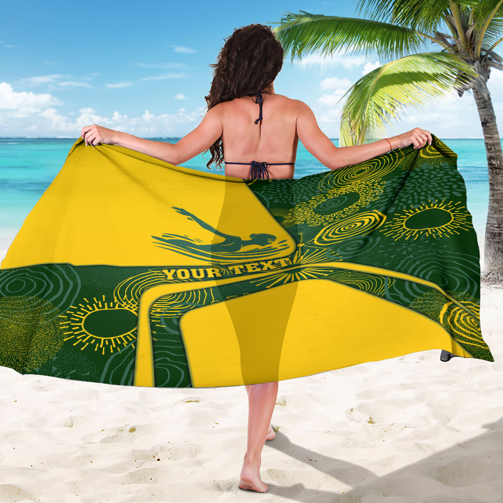 Personalized Australia Swimming Athlete Sarong Bold Swimmer Silhouette With Indigenous Pattern Accents