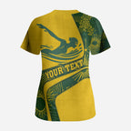 Personalized Australia Swimming Athlete Scrub Top Bold Swimmer Silhouette With Indigenous Pattern Accents