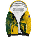 Personalized Australia Swimming Athlete Sherpa Hoodie Bold Swimmer Silhouette With Indigenous Pattern Accents