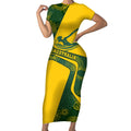 Personalized Australia Swimming Athlete Short Sleeve Bodycon Dress Bold Swimmer Silhouette With Indigenous Pattern Accents
