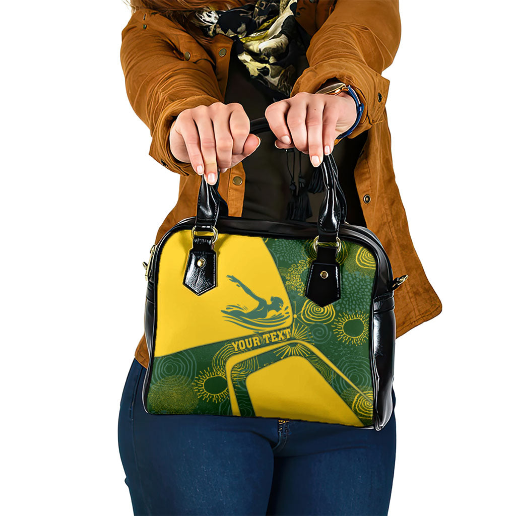 Personalized Australia Swimming Athlete Shoulder Handbag Bold Swimmer Silhouette With Indigenous Pattern Accents