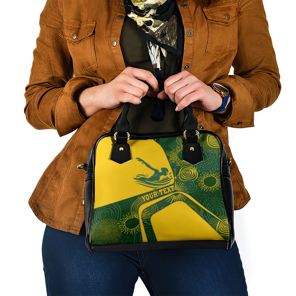 Personalized Australia Swimming Athlete Shoulder Handbag Bold Swimmer Silhouette With Indigenous Pattern Accents