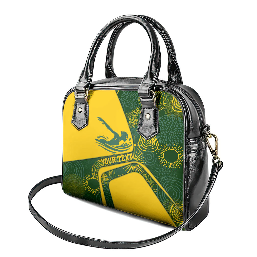 Personalized Australia Swimming Athlete Shoulder Handbag Bold Swimmer Silhouette With Indigenous Pattern Accents
