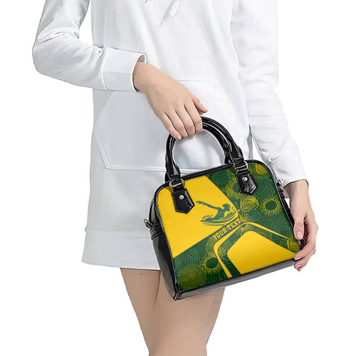 Personalized Australia Swimming Athlete Shoulder Handbag Bold Swimmer Silhouette With Indigenous Pattern Accents