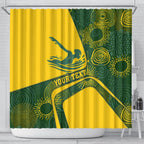 Personalized Australia Swimming Athlete Shower Curtain Bold Swimmer Silhouette With Indigenous Pattern Accents