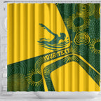 Personalized Australia Swimming Athlete Shower Curtain Bold Swimmer Silhouette With Indigenous Pattern Accents
