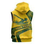 Personalized Australia Swimming Athlete Sleeveless Hoodie Bold Swimmer Silhouette With Indigenous Pattern Accents