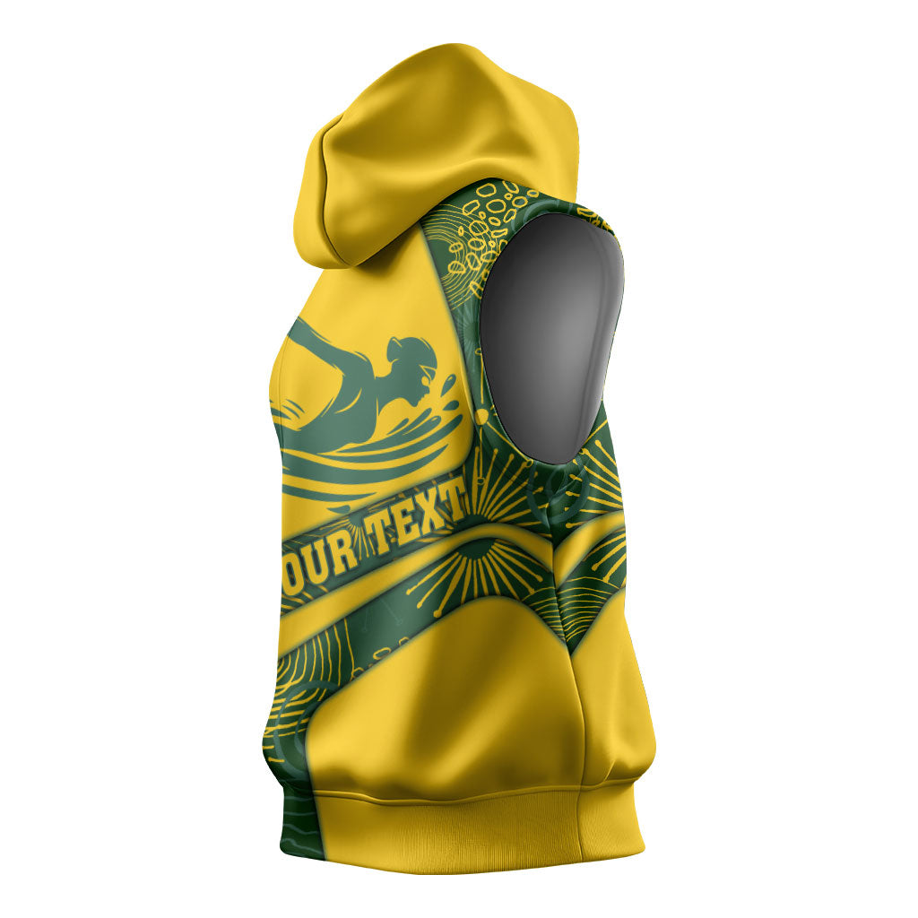 Personalized Australia Swimming Athlete Sleeveless Hoodie Bold Swimmer Silhouette With Indigenous Pattern Accents