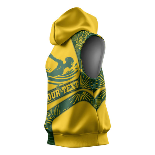 Personalized Australia Swimming Athlete Sleeveless Hoodie Bold Swimmer Silhouette With Indigenous Pattern Accents