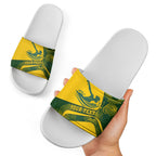 Personalized Australia Swimming Athlete Slide Sandals Bold Swimmer Silhouette With Indigenous Pattern Accents