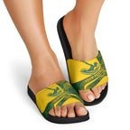 Personalized Australia Swimming Athlete Slide Sandals Bold Swimmer Silhouette With Indigenous Pattern Accents