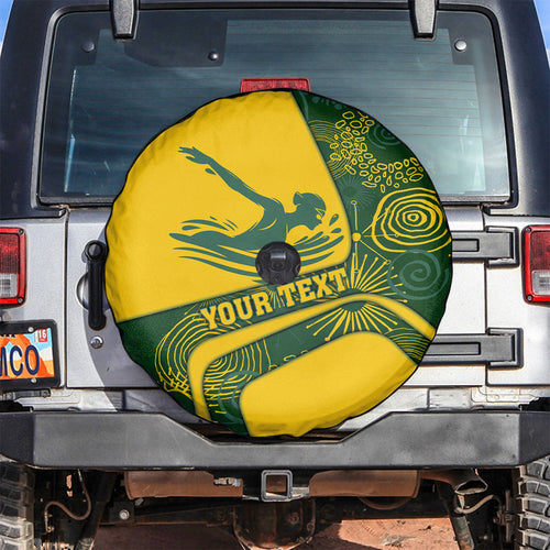 Personalized Australia Swimming Athlete Spare Tire Cover Bold Swimmer Silhouette With Indigenous Pattern Accents