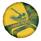 Personalized Australia Swimming Athlete Spare Tire Cover Bold Swimmer Silhouette With Indigenous Pattern Accents
