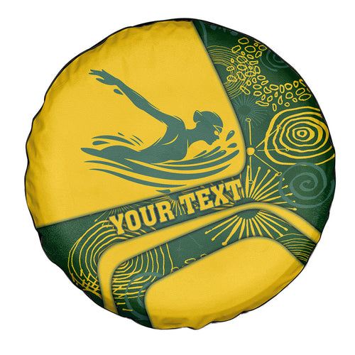 Personalized Australia Swimming Athlete Spare Tire Cover Bold Swimmer Silhouette With Indigenous Pattern Accents