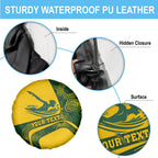 Personalized Australia Swimming Athlete Spare Tire Cover Bold Swimmer Silhouette With Indigenous Pattern Accents