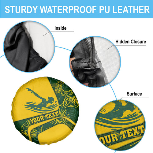 Personalized Australia Swimming Athlete Spare Tire Cover Bold Swimmer Silhouette With Indigenous Pattern Accents