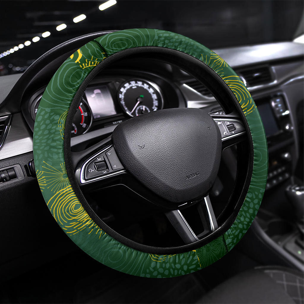 Australia Swimming Athlete Steering Wheel Cover Bold Swimmer Silhouette With Indigenous Pattern Accents