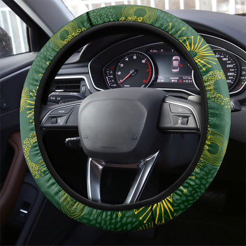 Australia Swimming Athlete Steering Wheel Cover Bold Swimmer Silhouette With Indigenous Pattern Accents