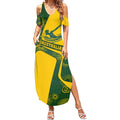 Personalized Australia Swimming Athlete Summer Maxi Dress Bold Swimmer Silhouette With Indigenous Pattern Accents