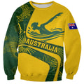 Personalized Australia Swimming Athlete Sweatshirt Bold Swimmer Silhouette With Indigenous Pattern Accents
