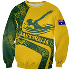 Personalized Australia Swimming Athlete Sweatshirt Bold Swimmer Silhouette With Indigenous Pattern Accents