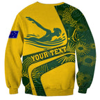 Personalized Australia Swimming Athlete Sweatshirt Bold Swimmer Silhouette With Indigenous Pattern Accents