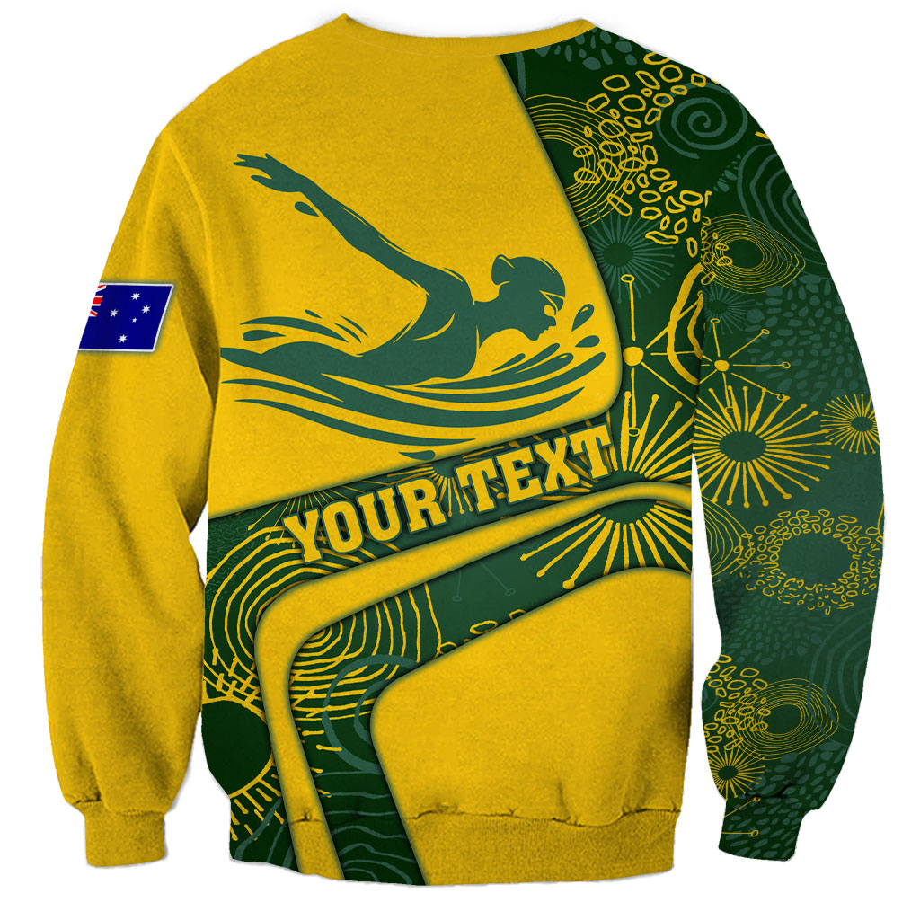 Personalized Australia Swimming Athlete Sweatshirt Bold Swimmer Silhouette With Indigenous Pattern Accents