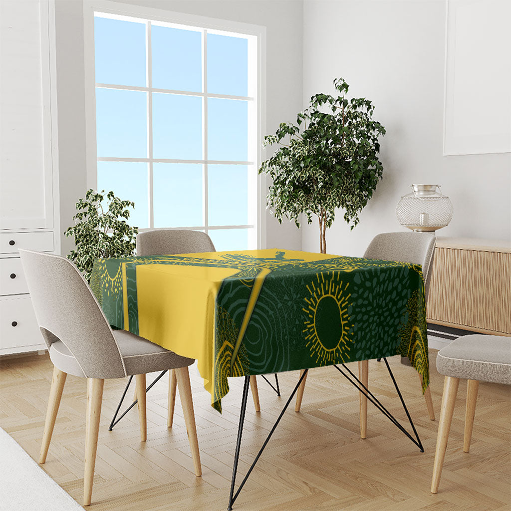 Personalized Australia Swimming Athlete Tablecloth Bold Swimmer Silhouette With Indigenous Pattern Accents