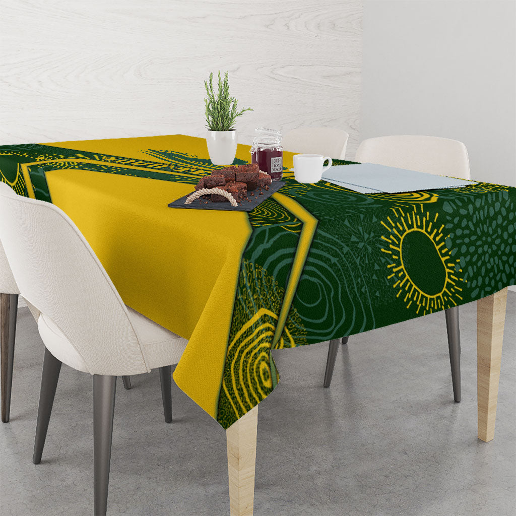 Personalized Australia Swimming Athlete Tablecloth Bold Swimmer Silhouette With Indigenous Pattern Accents