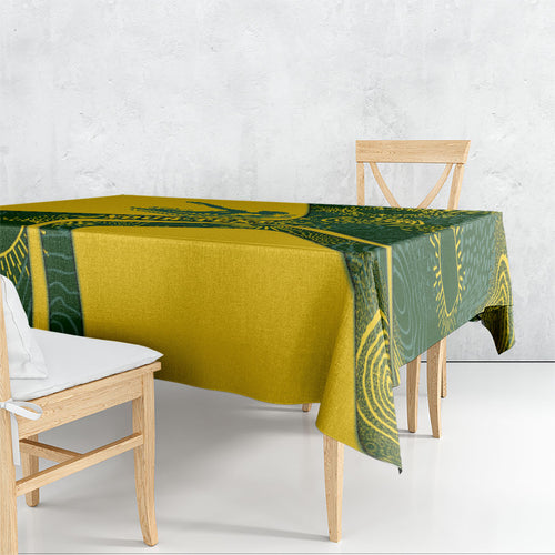 Personalized Australia Swimming Athlete Tablecloth Bold Swimmer Silhouette With Indigenous Pattern Accents