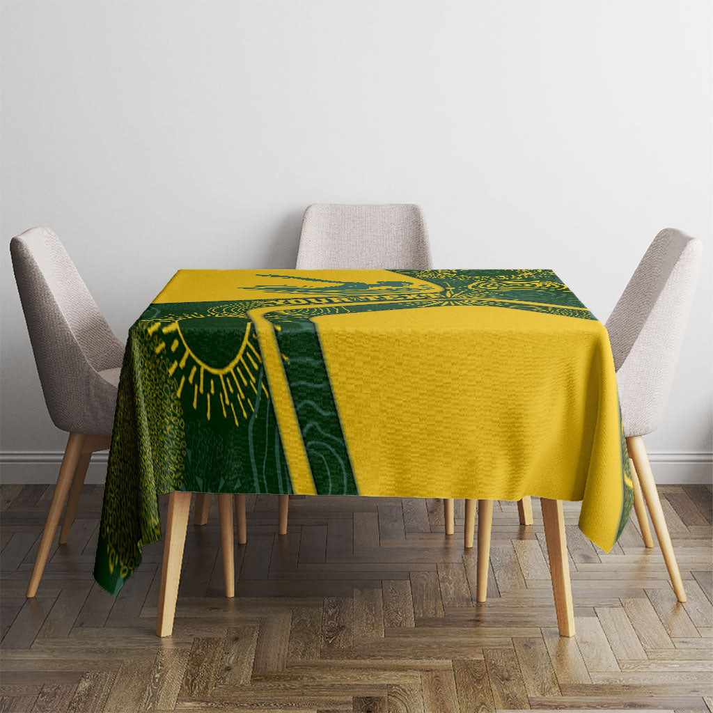 Personalized Australia Swimming Athlete Tablecloth Bold Swimmer Silhouette With Indigenous Pattern Accents