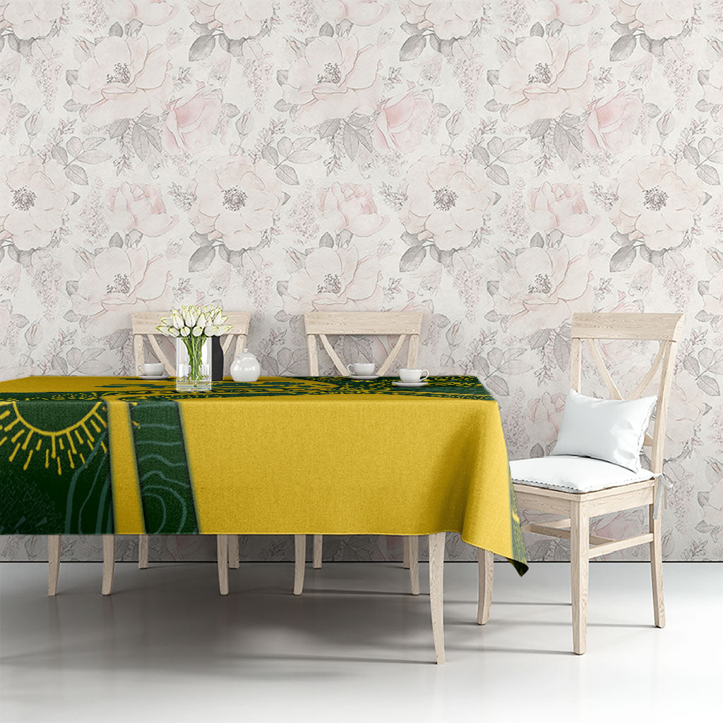 Personalized Australia Swimming Athlete Tablecloth Bold Swimmer Silhouette With Indigenous Pattern Accents